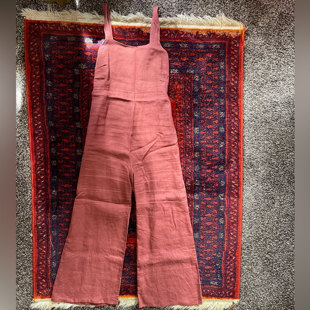 Washed red linen jumpsuit